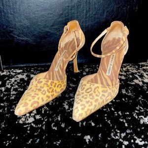 Manolo Blahnik Suede Leopard Pumps